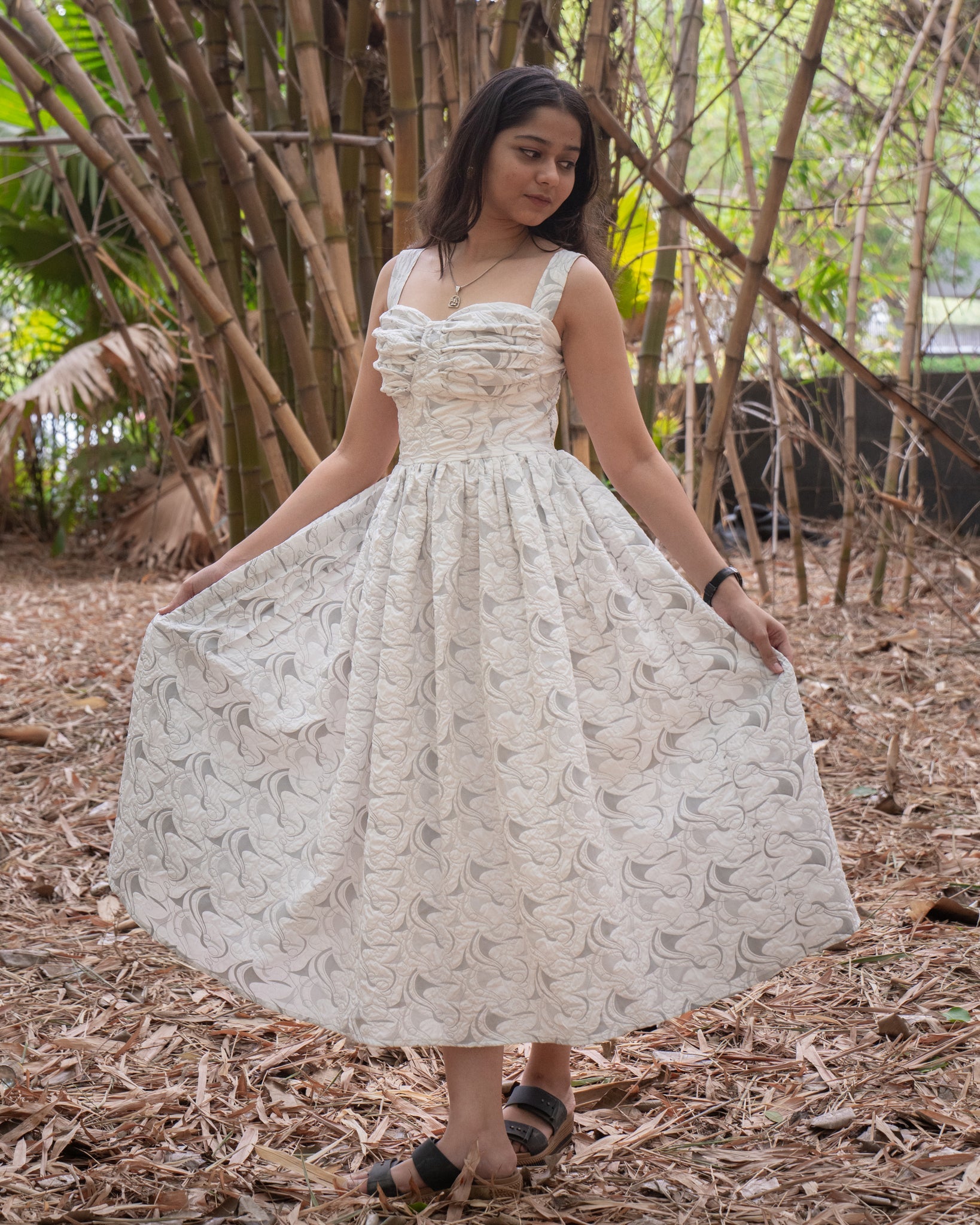 Aureva White Ruched Bodice Dress