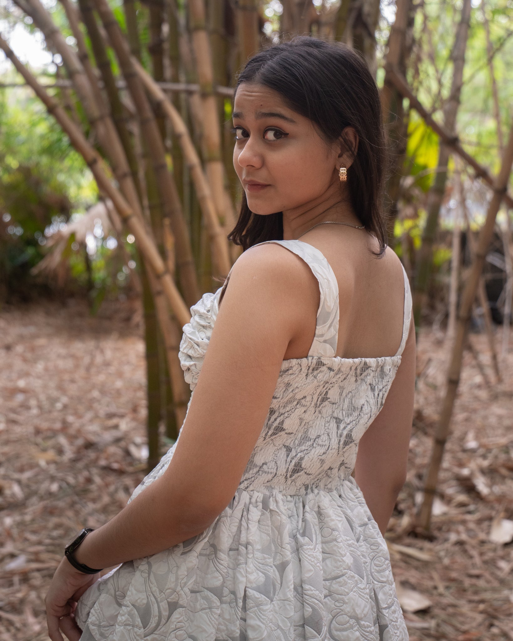 Aureva White Ruched Bodice Dress