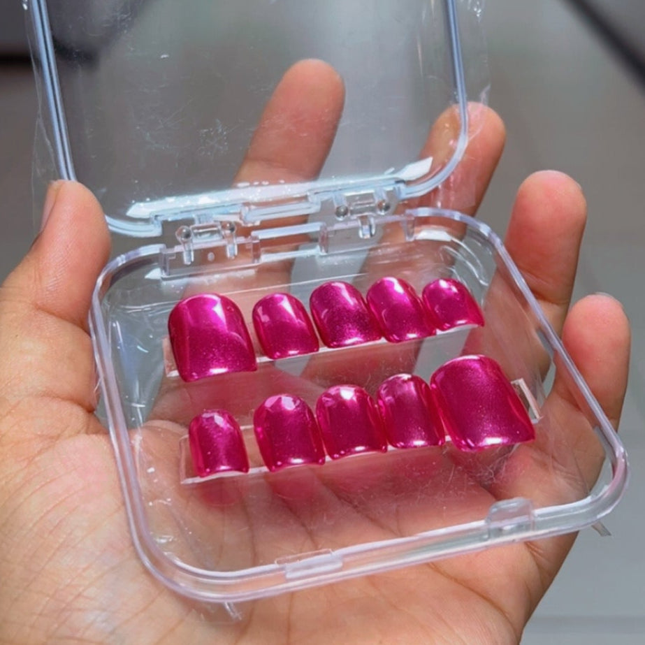 Pink Chrome Press On Nails