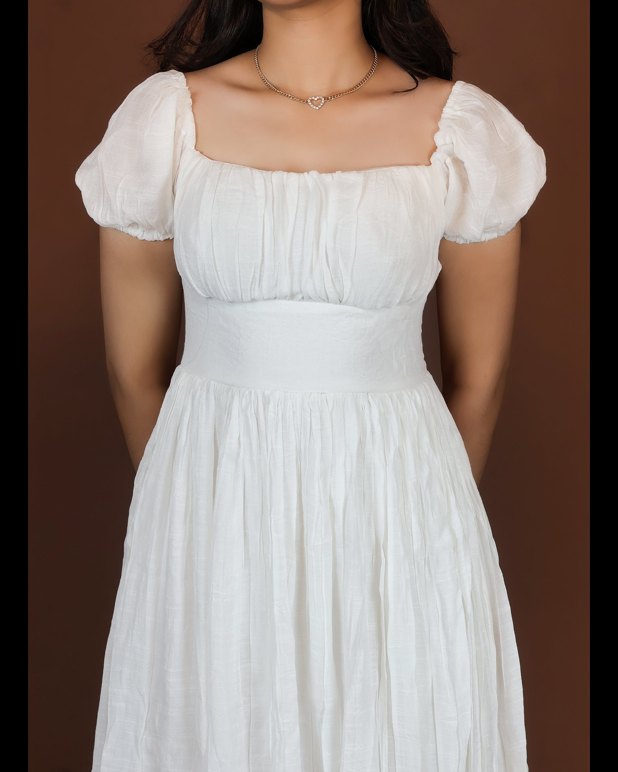 Aveline White Puffed Shoulder Dress