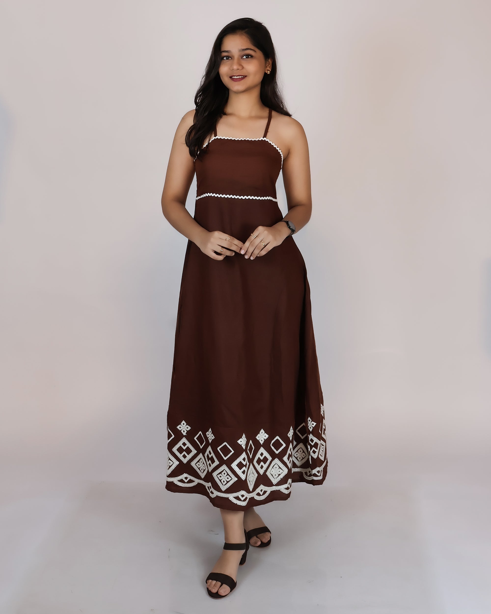 Cocoa Earth Brown Flared Dress