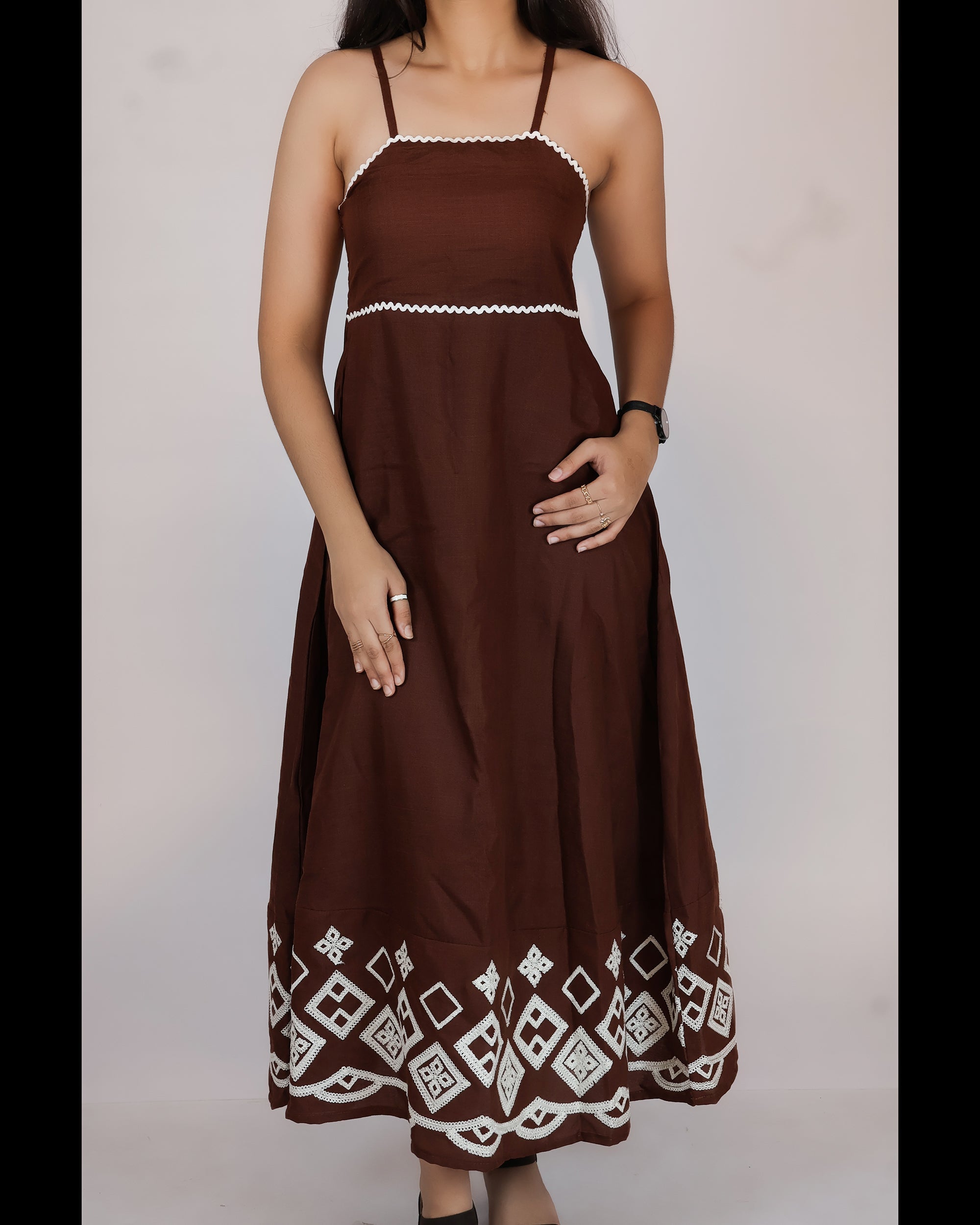 Cocoa Earth Brown Flared Dress
