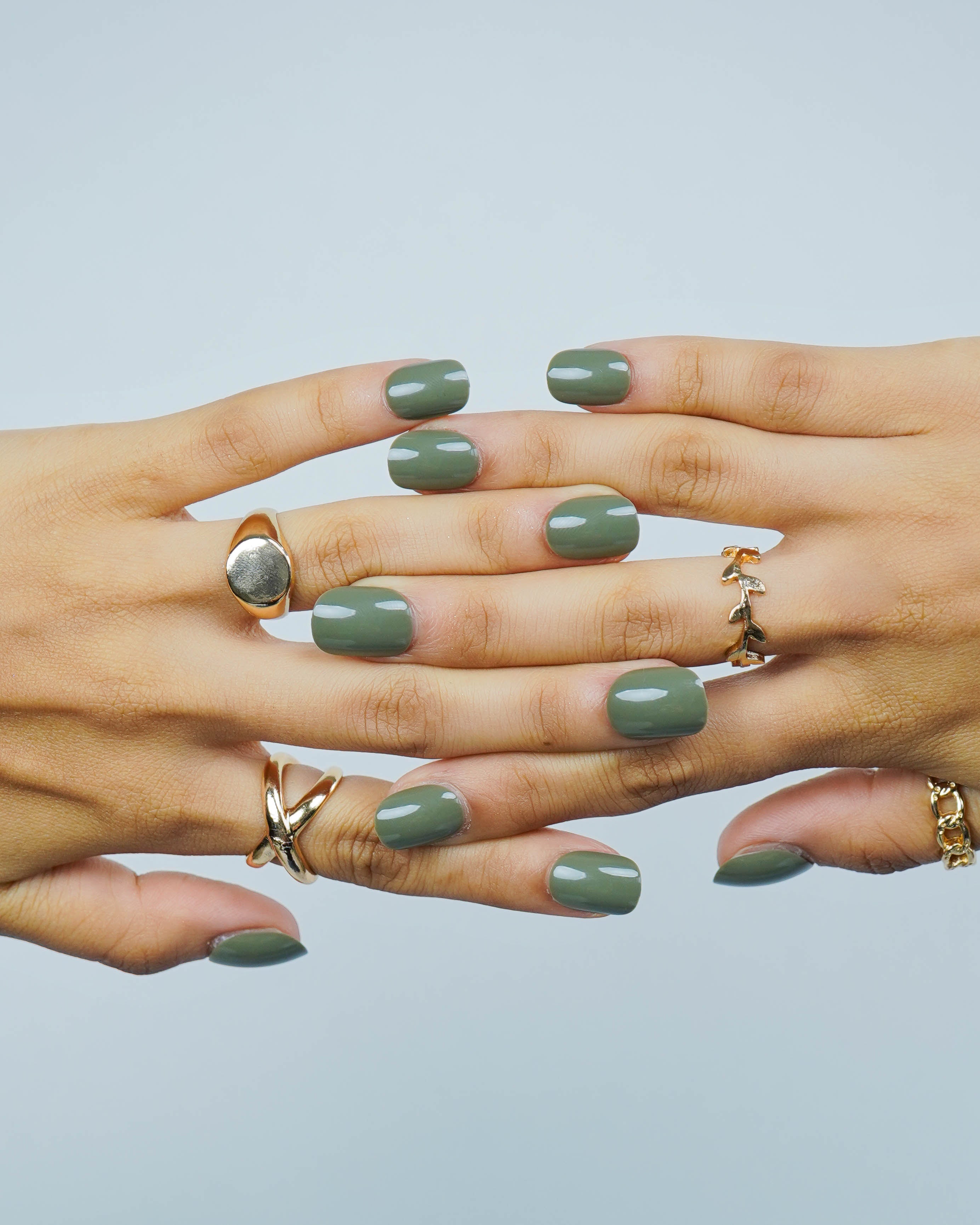 Nude Muse Dark Olive Green Press On Nails