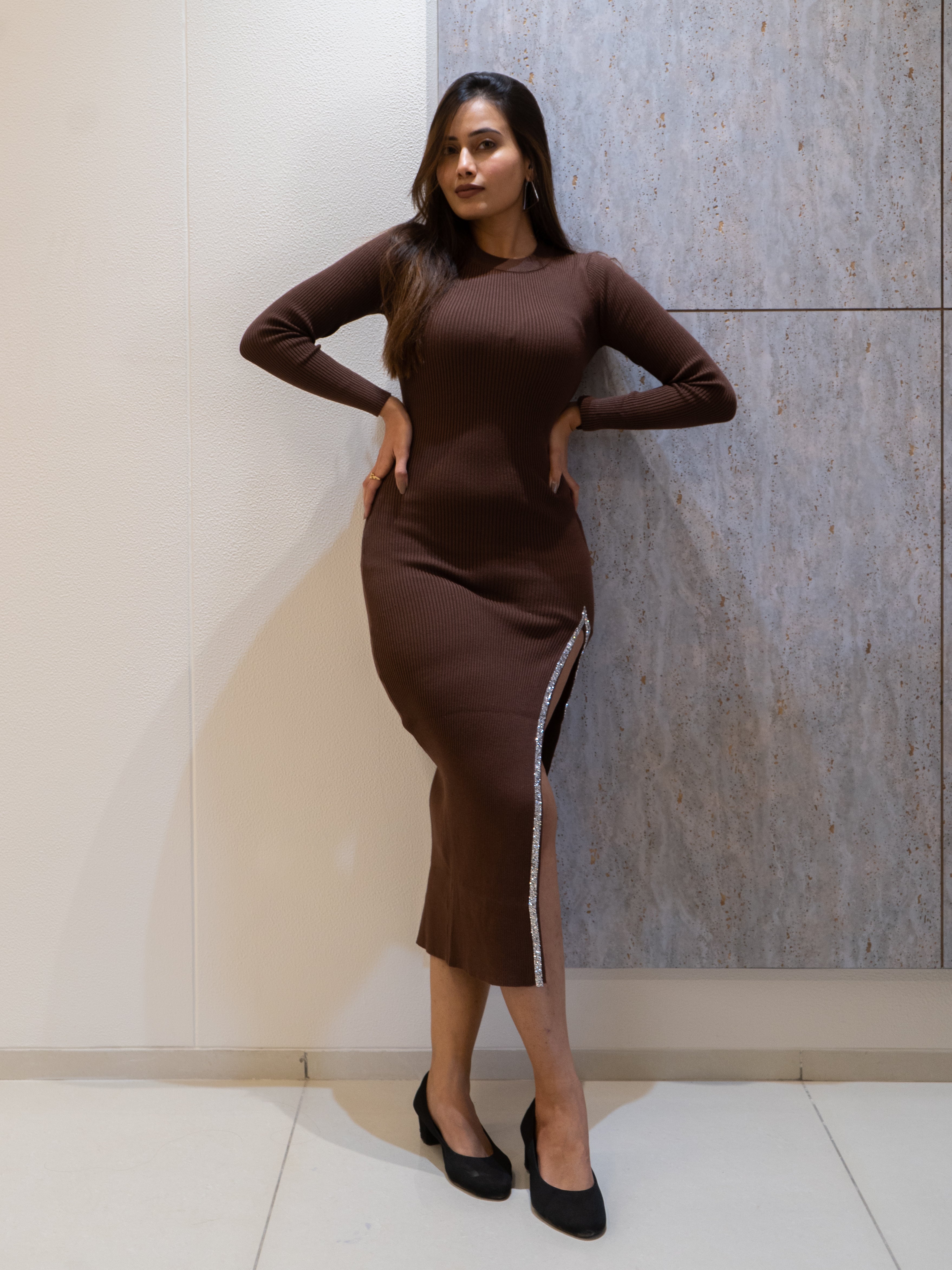 Brown Slit Dress