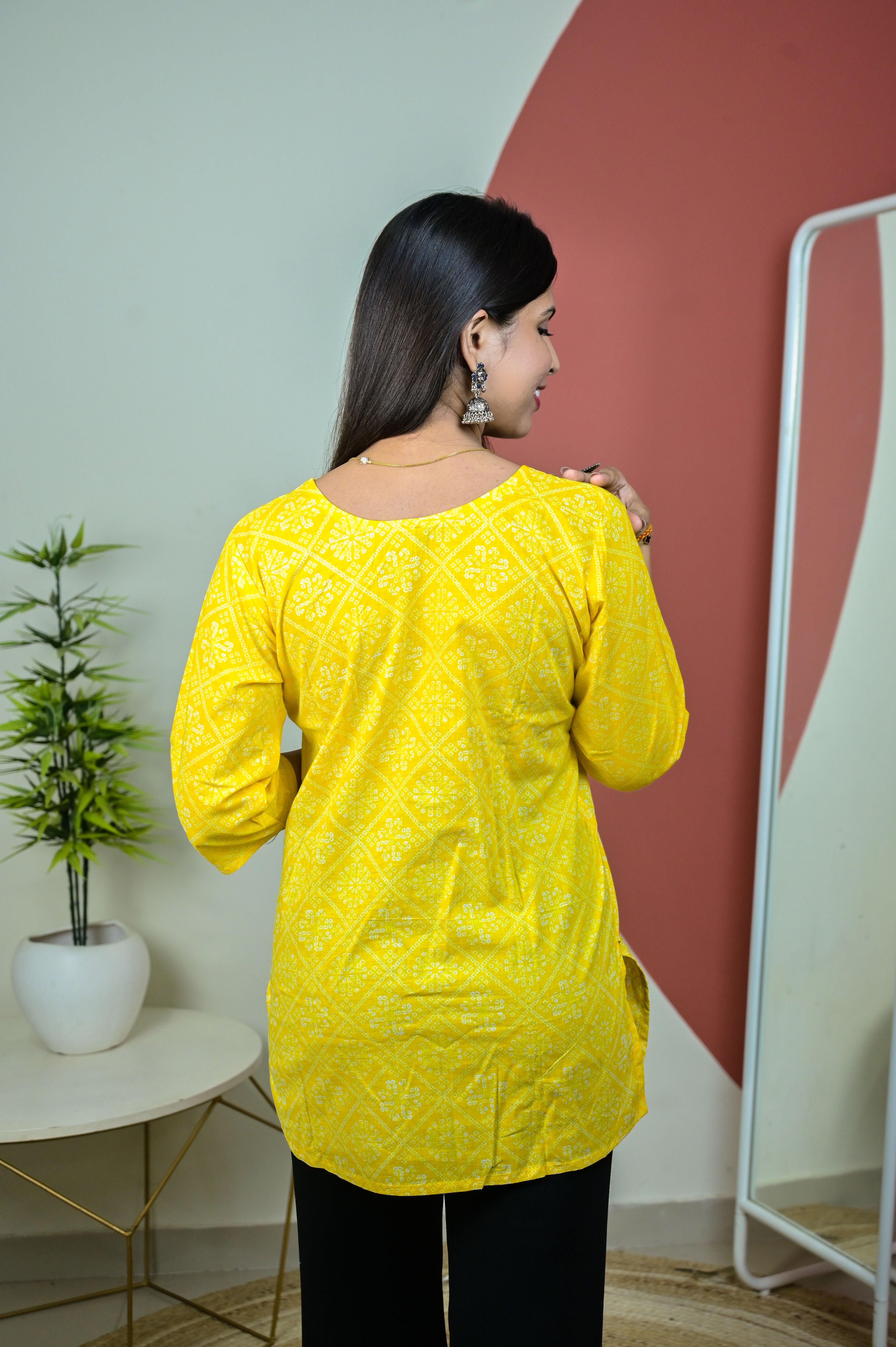 Yellow 3/4th Sleeve Short Kurti