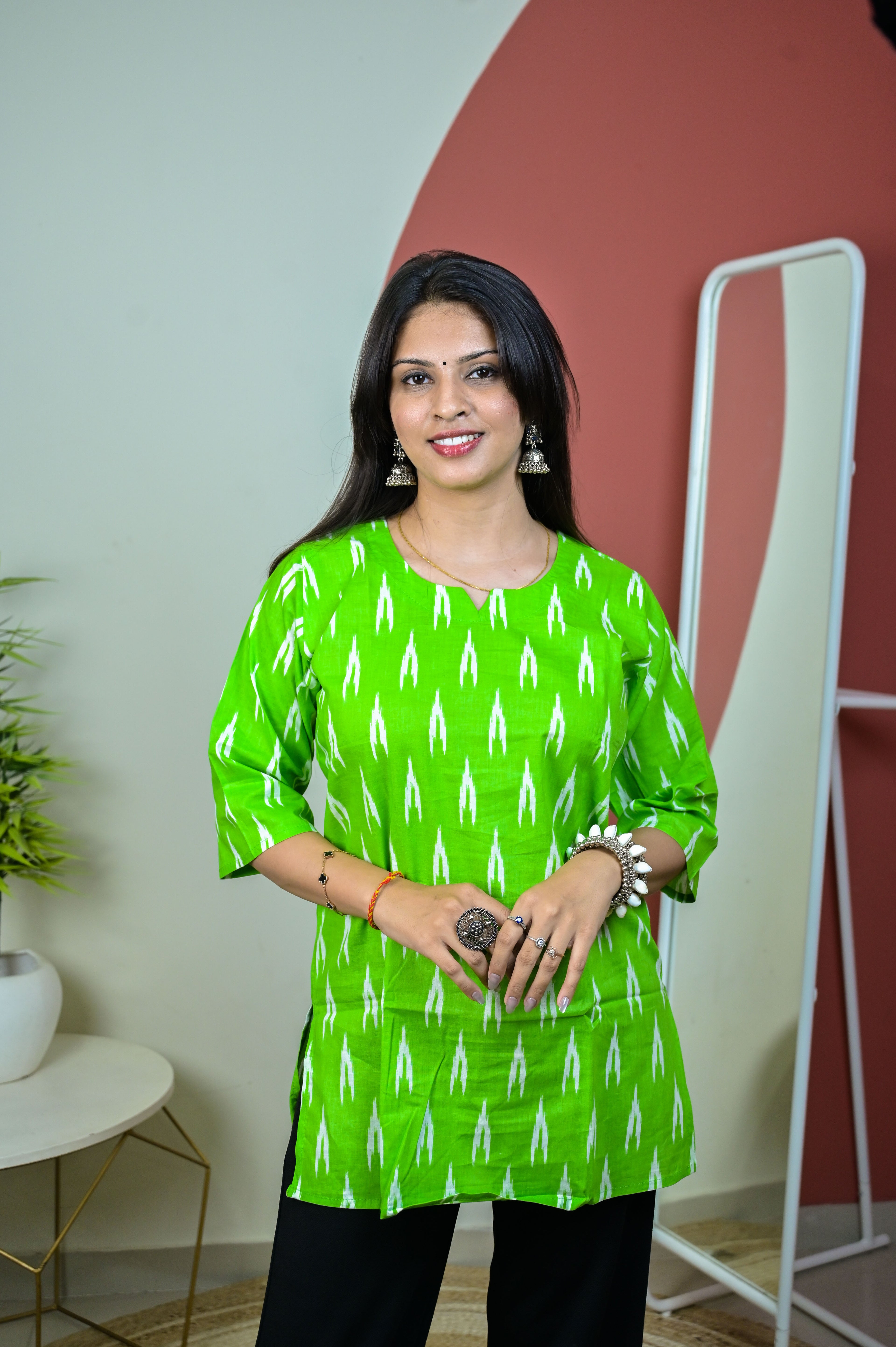 Light Green 3/4th Sleeve Short Kurti
