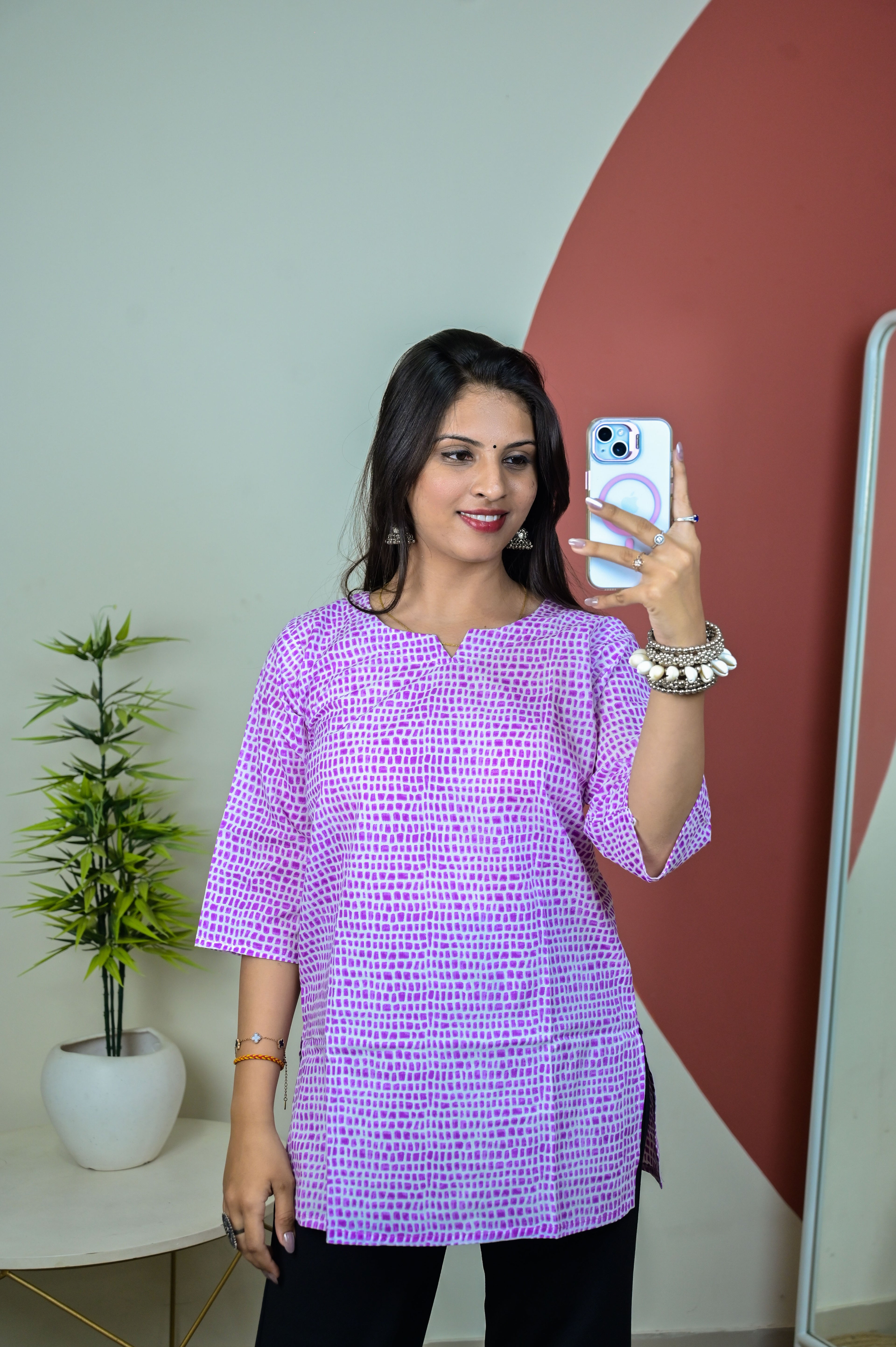 Purple 3/4th Sleeve Short Kurti