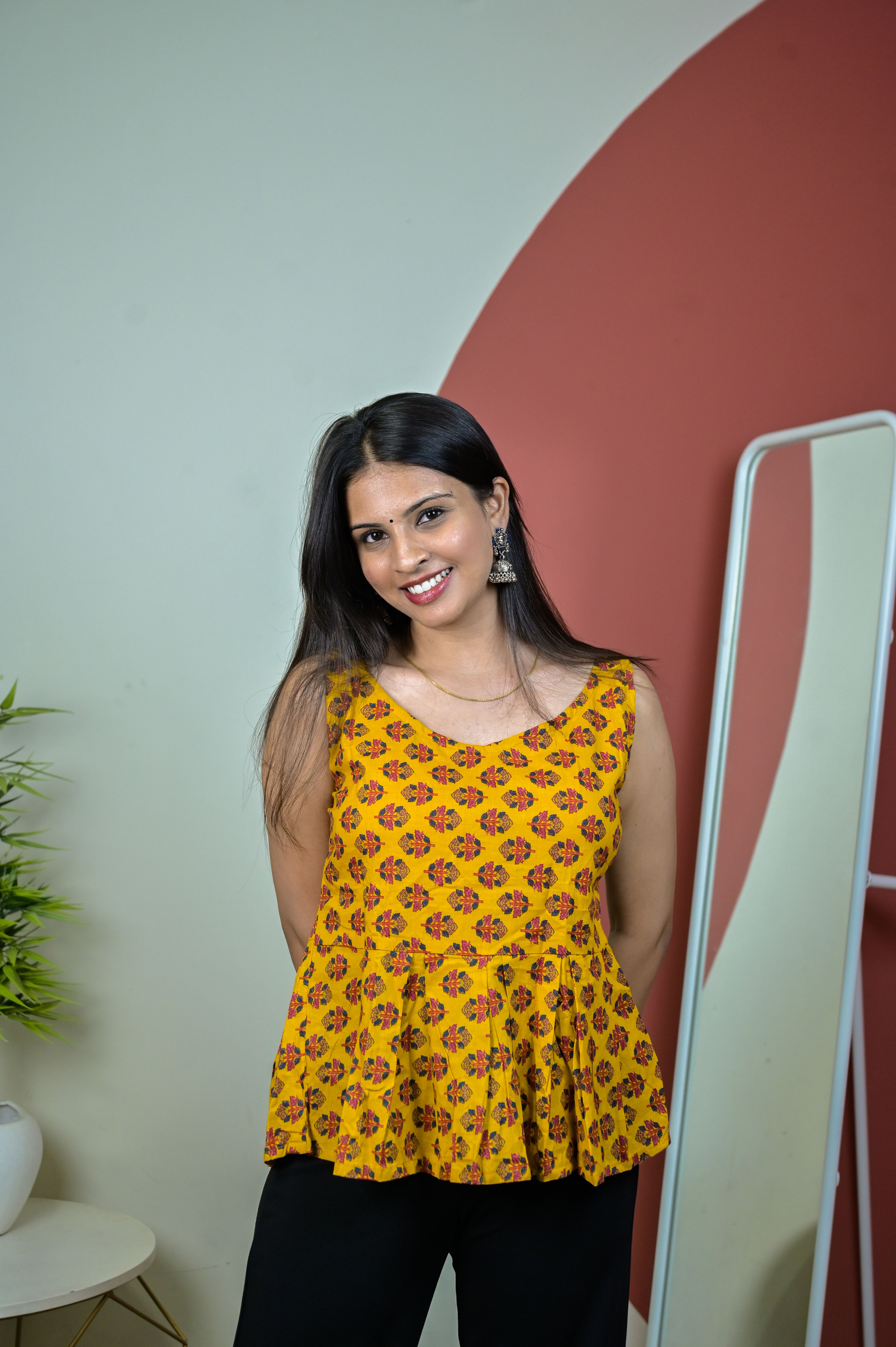 Mustard Yellow Anarkali Short Kurti