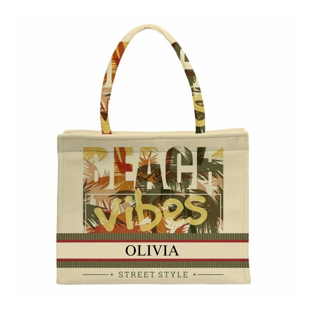 Beach Vibes Personalized Tote Handbag
