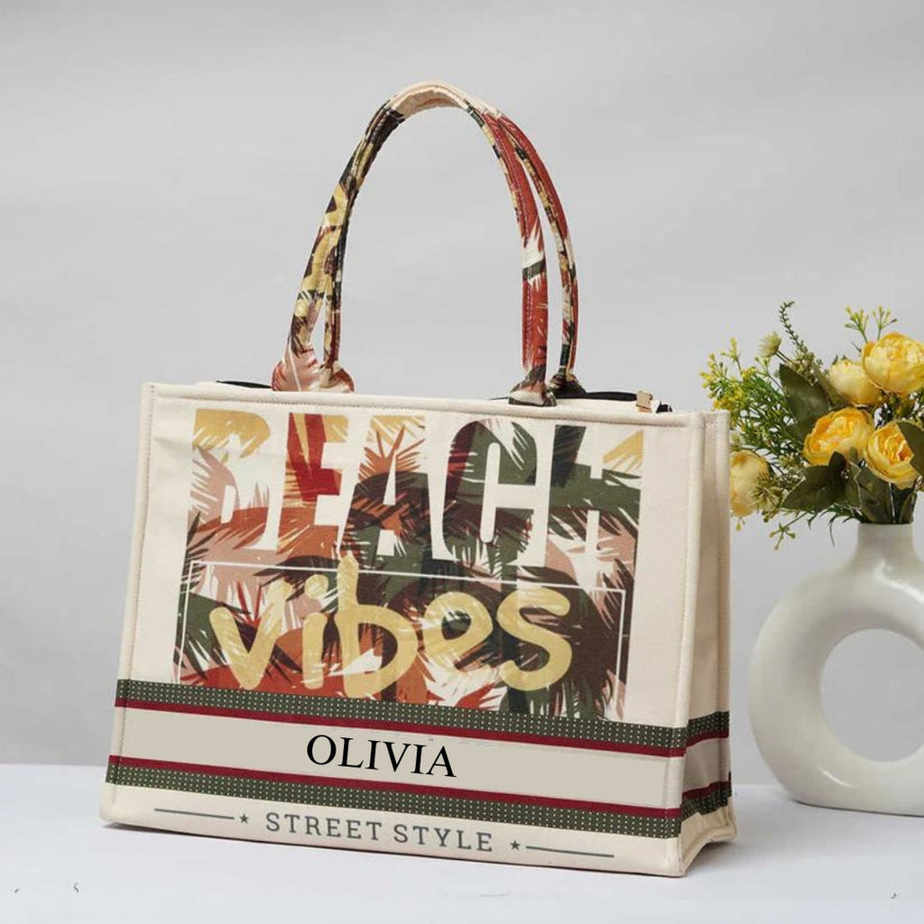 Beach Vibes Personalized Tote Handbag