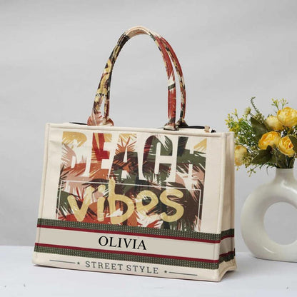Beach Vibes Personalized Tote Handbag