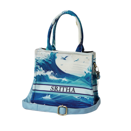 Personalised Blue Printed Sling Bag