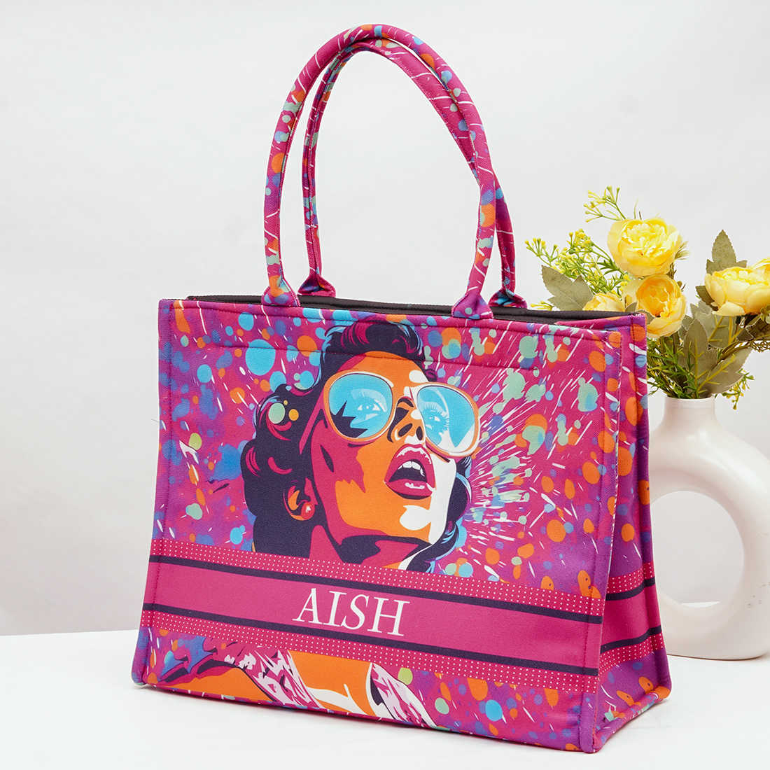 Artsy Aura Girl with Attitude Printed Box Tote Bag