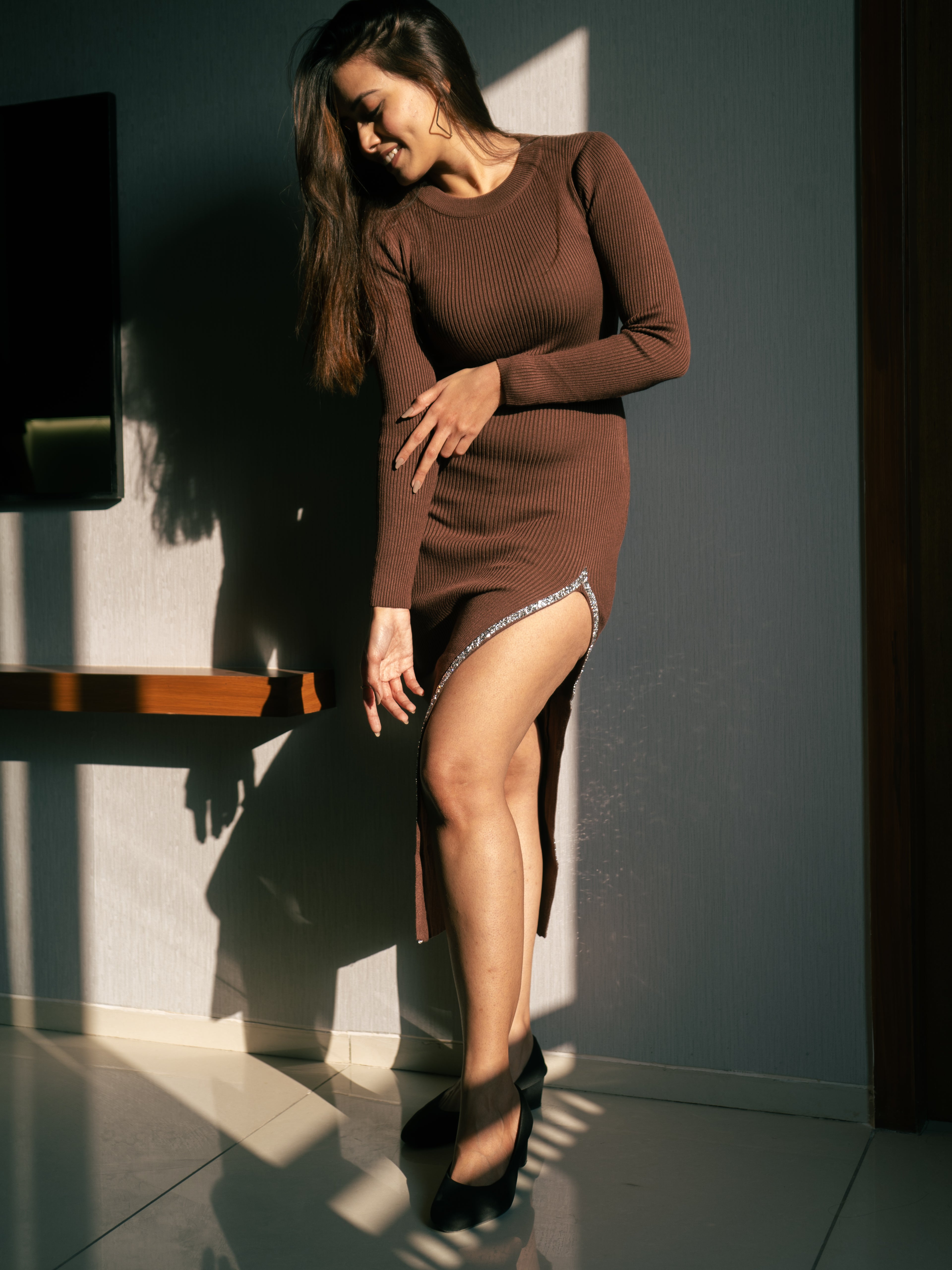 Brown Slit Dress
