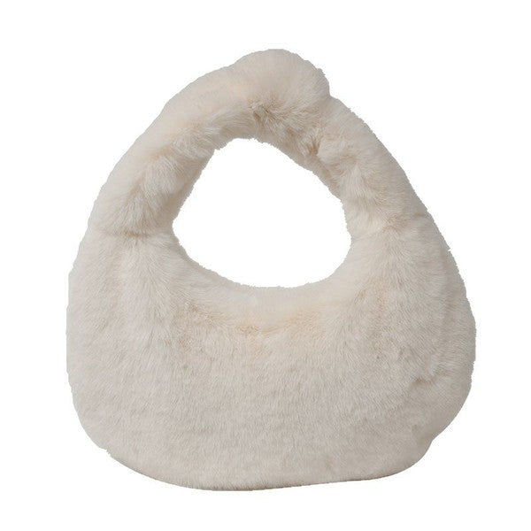 Fashionable winter hand held fluffy white bag