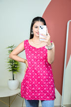 Pink Deep Back Sleeveless Kurti