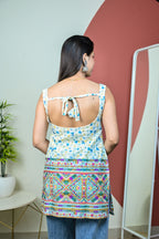 Floral Deep Back Sleeveless Kurti
