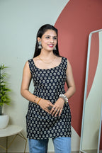 Black Deep Back Sleeveless Kurti