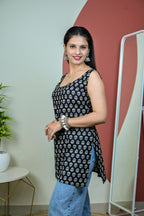 Black Deep Back Sleeveless Kurti