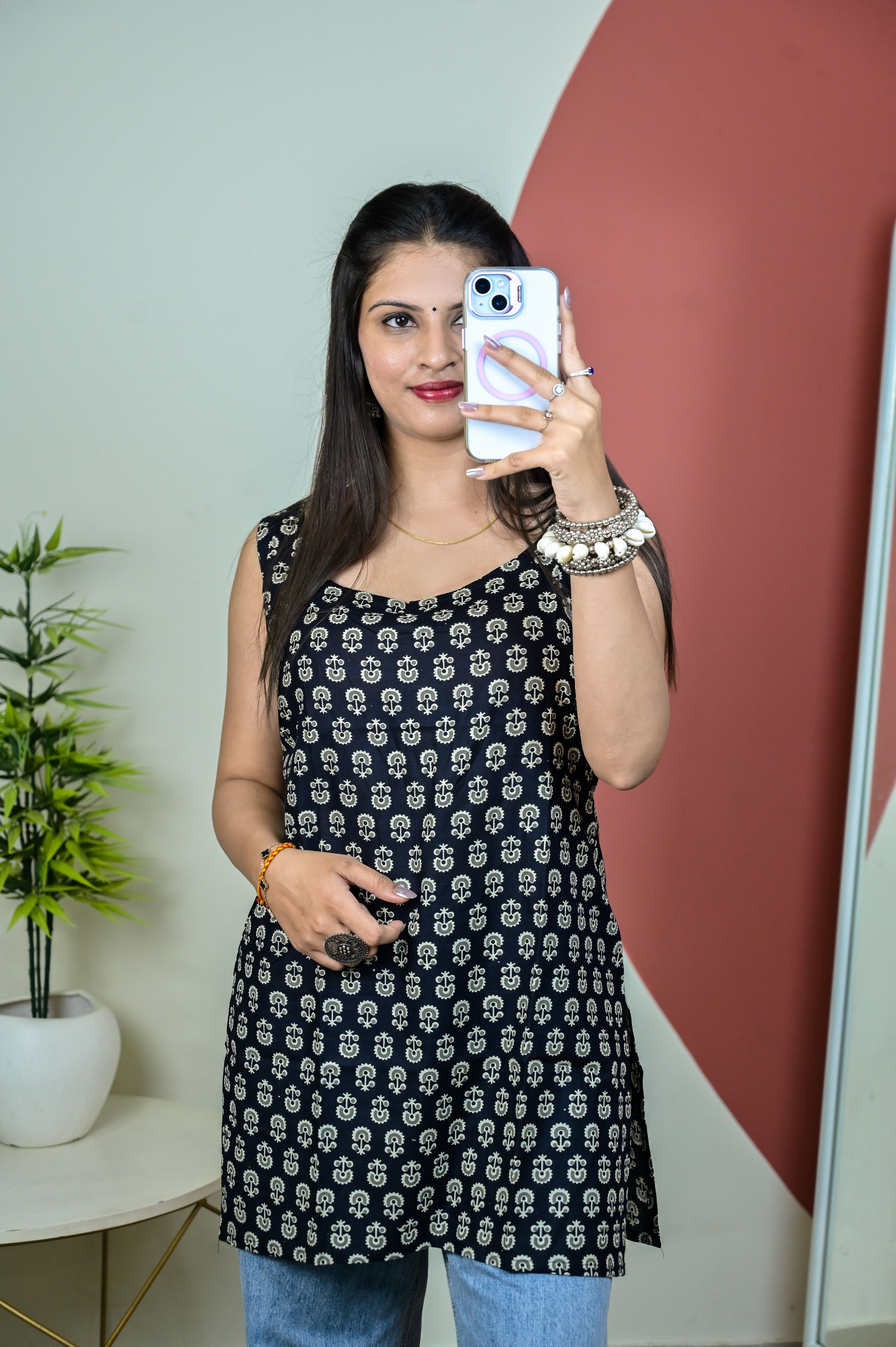 Black Deep Back Sleeveless Kurti