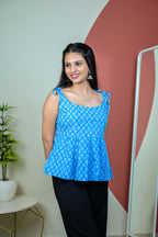 Blue Shoulder Tie Up Flared Kurti