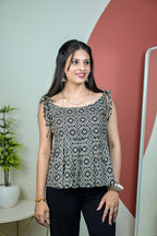 Black Shoulder Tie Up Flared Kurti
