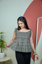 Black Shoulder Tie Up Flared Kurti