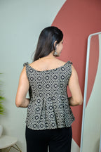 Black Shoulder Tie Up Flared Kurti
