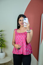 Pink Shoulder Tie Up Flared Kurti