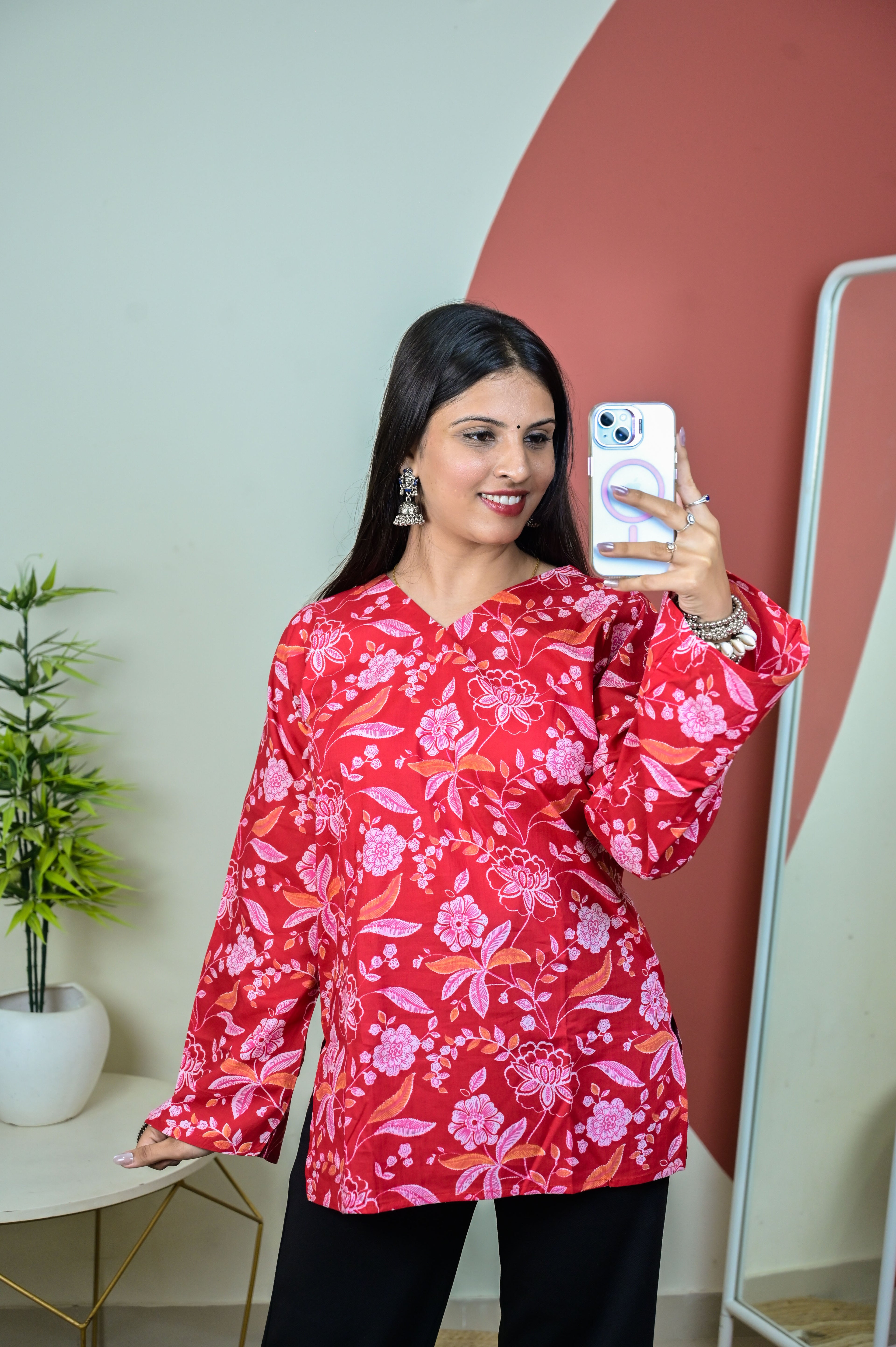 Red Bell Sleeve Kurti