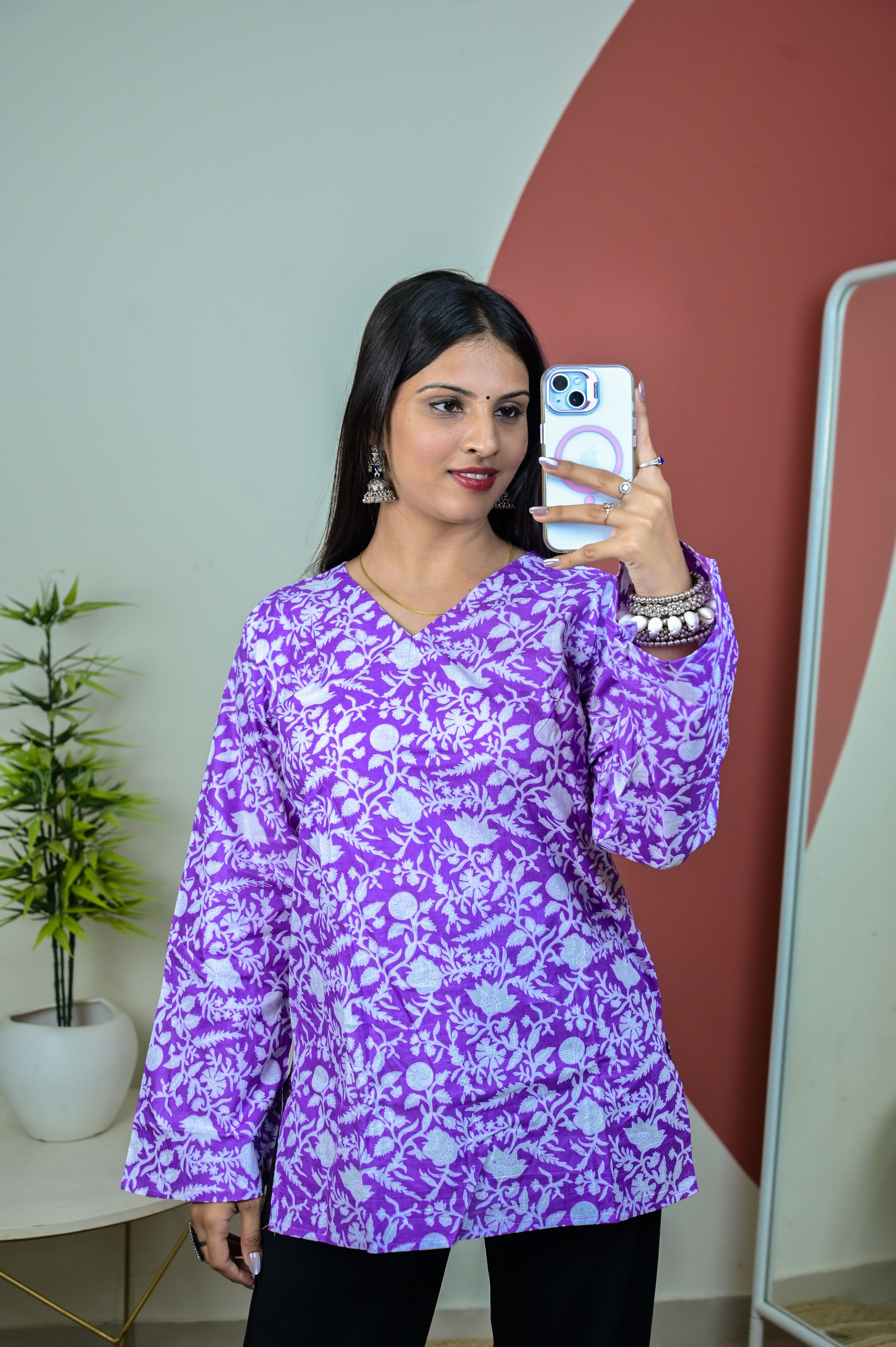 Purple Bell Sleeve Kurti