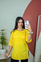 Yellow 3/4th Sleeve Short Kurti