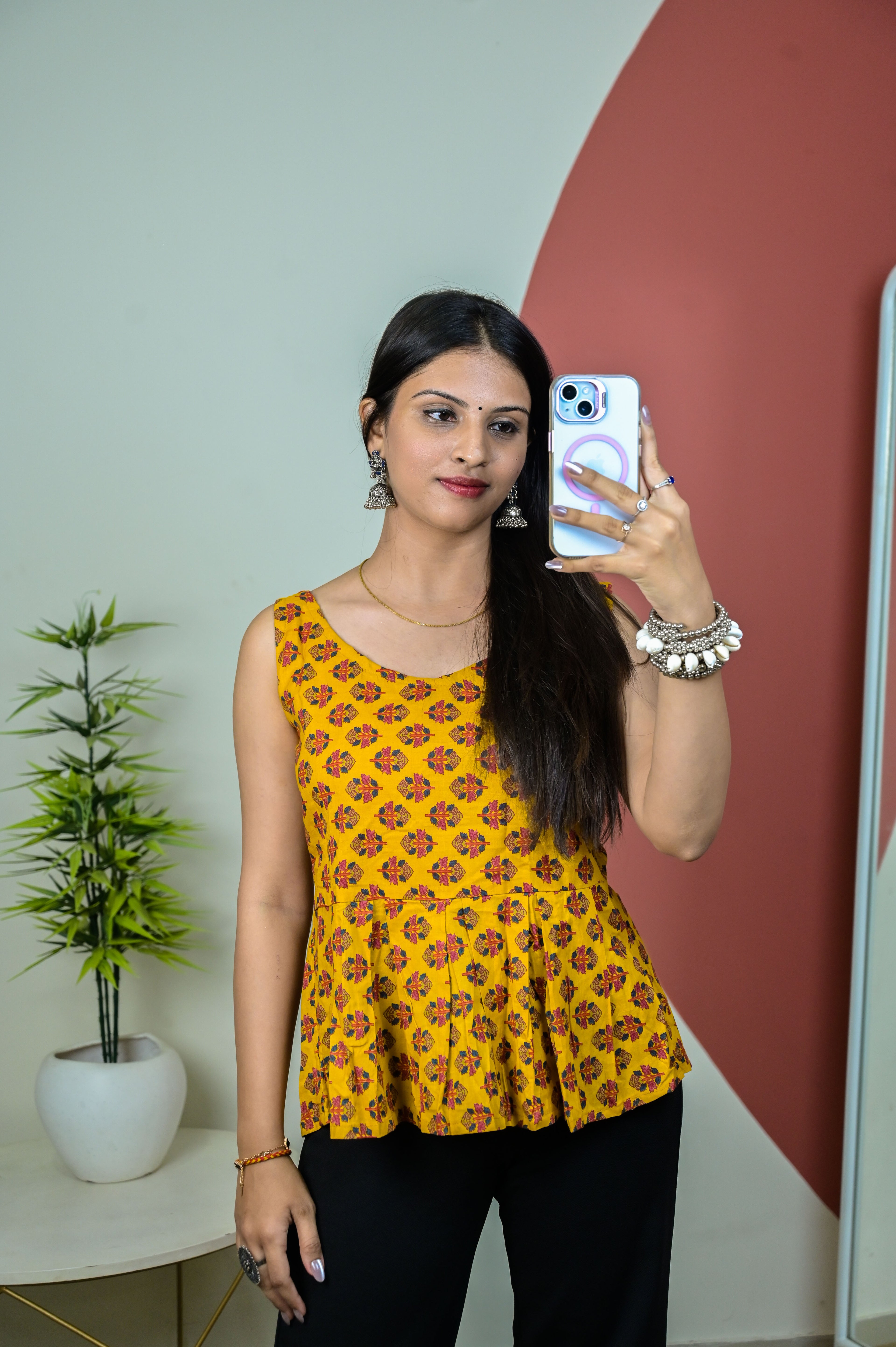 Mustard Yellow Anarkali Short Kurti