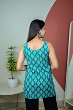 Green Round Neck Sleeveless Short Kurti