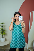 Green Round Neck Sleeveless Short Kurti