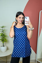 Blue Round Neck Sleeveless Short Kurti