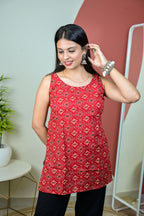 Red Round Neck Sleeveless Short Kurti