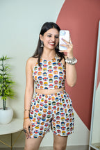 Multi Color Halter Neck Crop Top and Shorts Coord