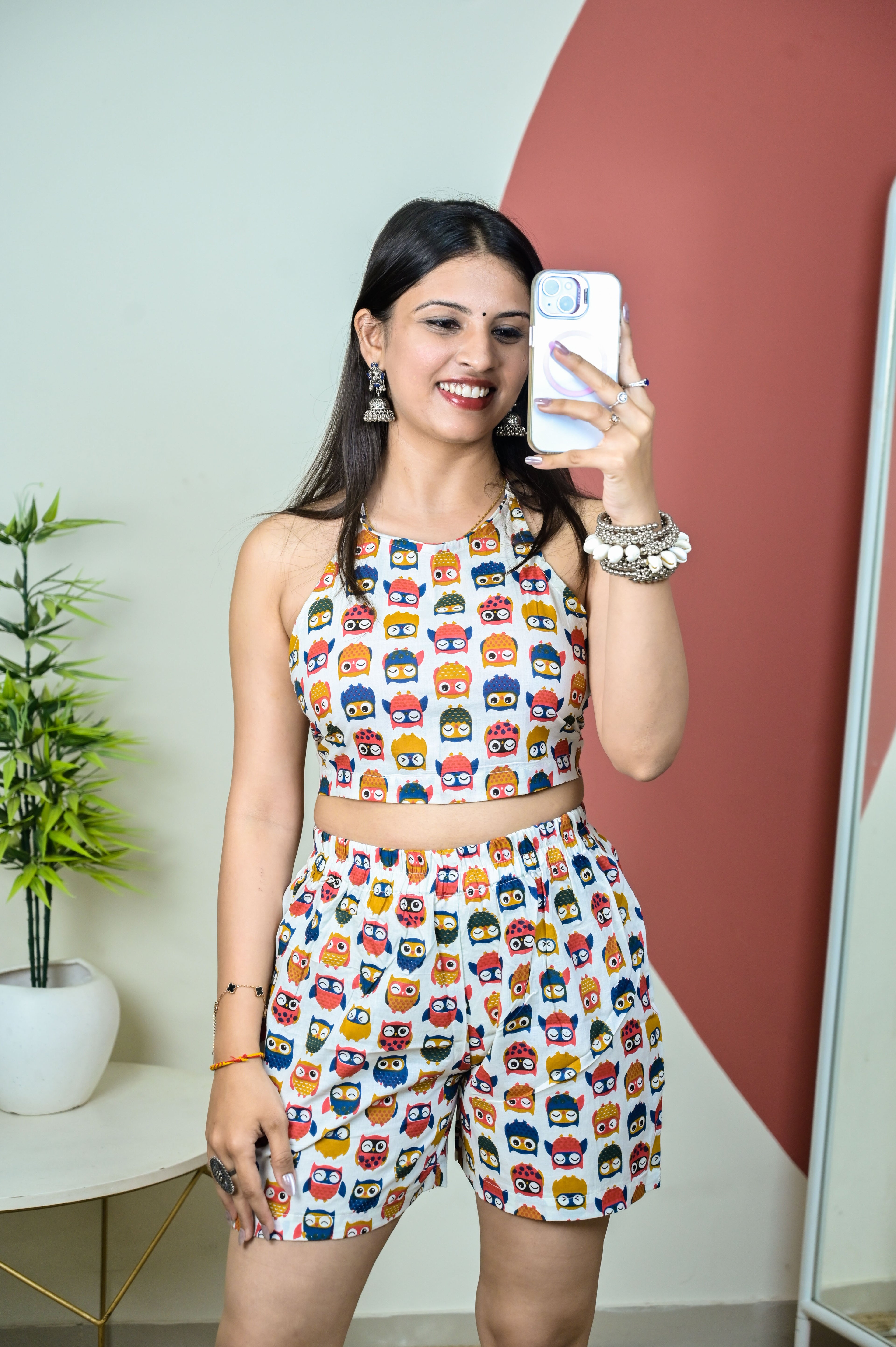 Multi Color Halter Neck Crop Top and Shorts Coord