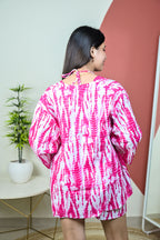 Pink Halter Neck Crop Top and Shorts Coord with Front Open Shrug