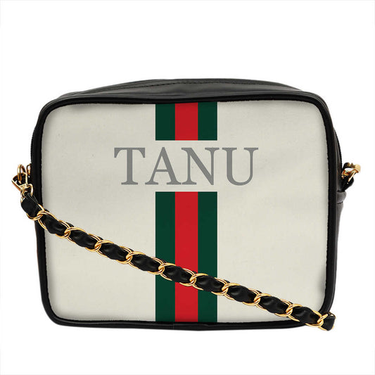 White Customized Red Striped Sling Bag