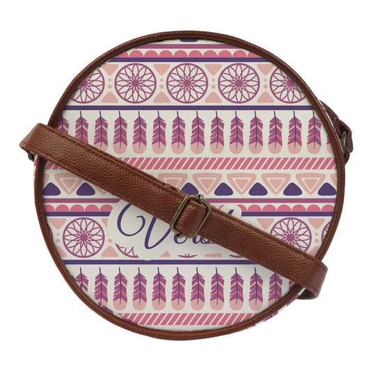 Multicoloured Printed Round Structured Sling Bag